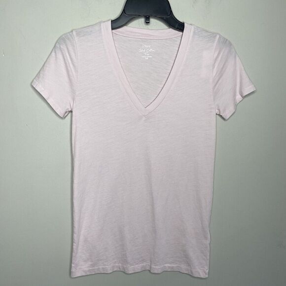 J.CREW Top Womens XS Pink Slub Cotton V-Neck Tee NEW Slim-Fit H5967 - Picture 3 of 14